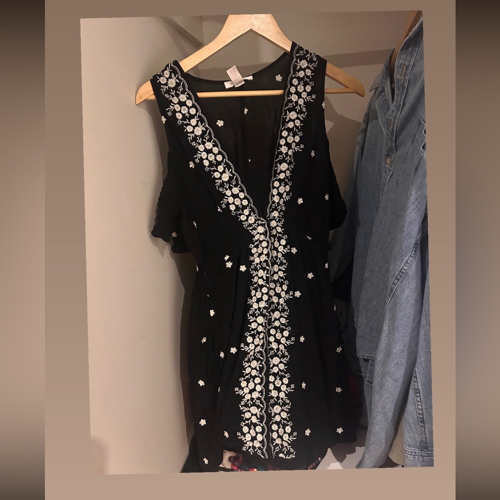 Forever 21 Black Mini Dress with White Floral Pattern